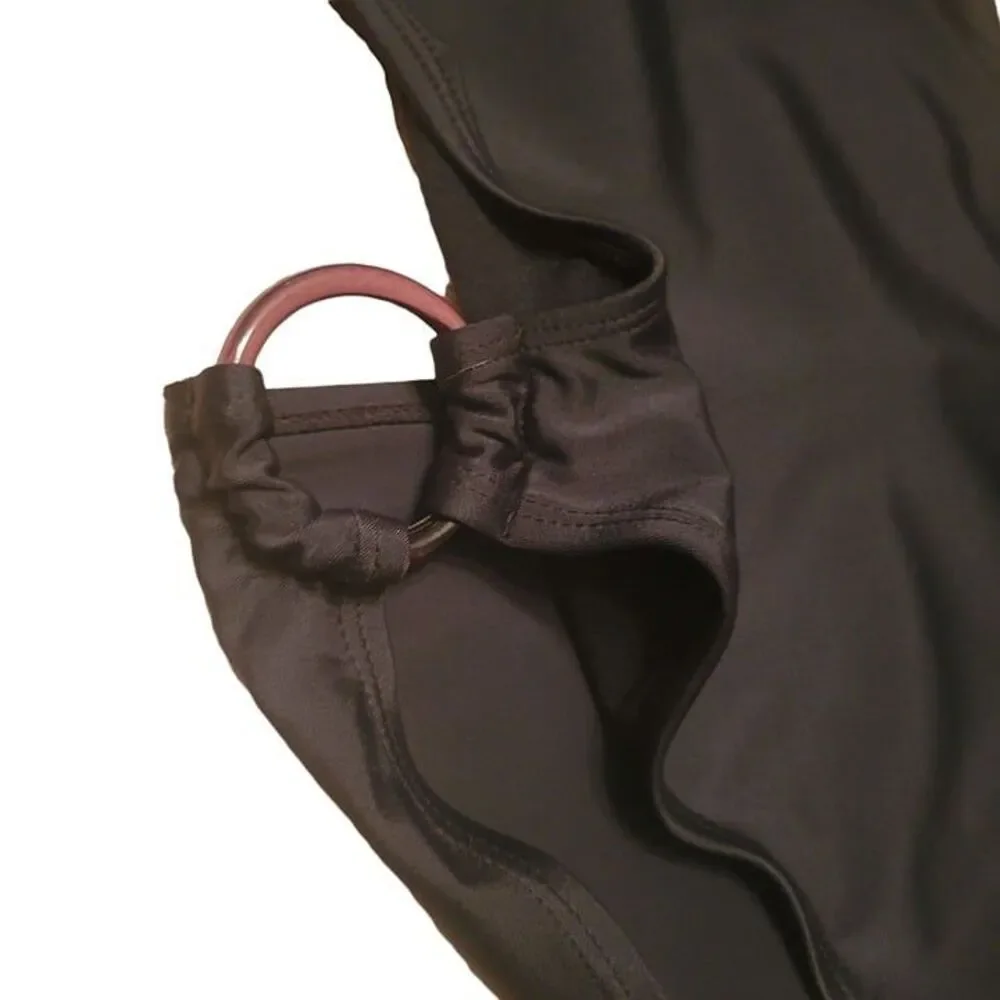Maxima West Womens Swimsuit Black L Sexy One-Piece Open Back Halter Cut Out